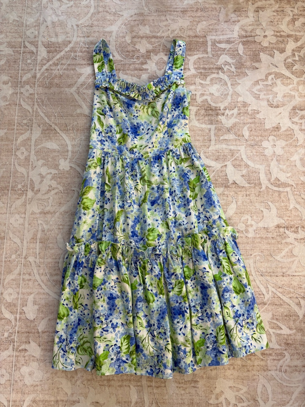 Molly Moorkamp Felicity Dress Blue and Green Floral Tiered Size 4